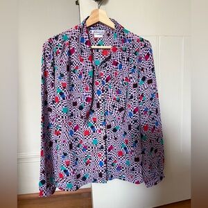 Vintage 1980’s Jolene Fashions Colorful Geometric Pattern Sheer Blouse